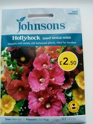 Johnsons Flower Seed Hollyhock Giant Single Mixed Seeds • £3.19