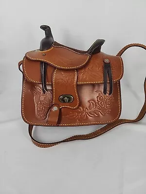 VTG Cowgirl Tooled Leather Horse Saddle Shoulder Bag Purse  Equestrian  • $75