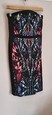 Spotlight By Warehouse Dress 10 Black Abstract Butterfly Print Tube Dress • £8