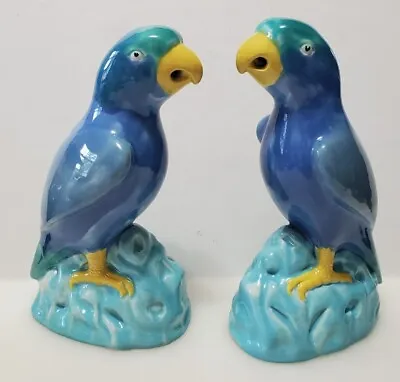 Antique Mintons England Majolica Perched Parrots Pair • $400