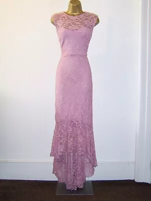 Quiz Fab Blush Lace Sparkly Dipped Hem Evening Party Maxi Dress Size 14 16 New • £36.99