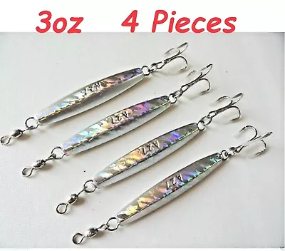 4 Pieces Diamond Jigs 3oz Holographic Laser Saltwater Fish Lures W/Treble Hook • $14.99