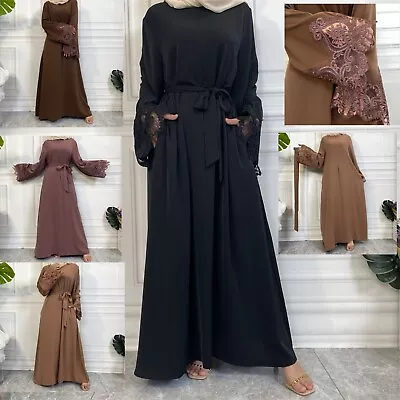 Women Abaya Jilbab Kaftan Long Muslim Dress Dubai Abayas Cardigan Robe Maxi SF93 • £29.99