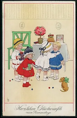 Art Dog Dachshund Child Girl Cake Party Friend Original Old C1910s Postcard • £4.87
