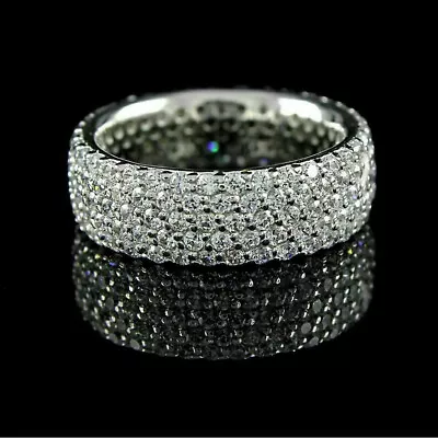 Eternity Band Wedding Pave Set Men's Ring 14K White Gold 3.3Ct Simulated Diamond • $282.75