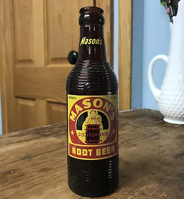 Mason's Root Beer 7 Oz Amber Soda Pop Bottle Chicago Illinois IL VTG Duraglas • $15