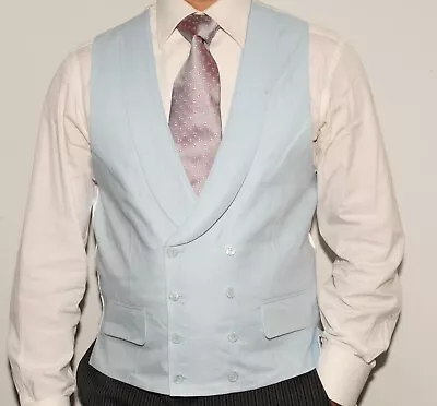 New Vestige London Double Breasted Blue Linen Morning Wedding Waistcoat L 42'' • £119