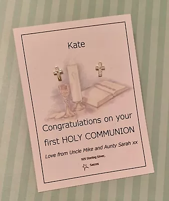 £8.55 • Buy First Holy Communion Gift Sterling Silver Personalised Earrings Saccos
