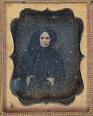 Woman Wearing Dark Dress Bonnet With Veil Mourning? 1/9 Plate Daguerreotype S599 • $86.25