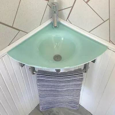 £169 • Buy Corner Glass Bathroom Basin Sink Cloakroom Bowl With Tap & Plug 
