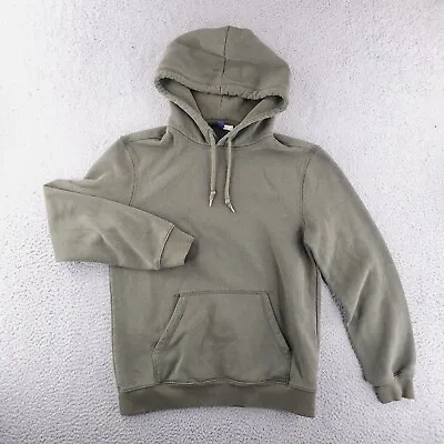 H&M Hoodie Mens Small Green Pullover Olive Distressed Faded Look Basic • $12.95