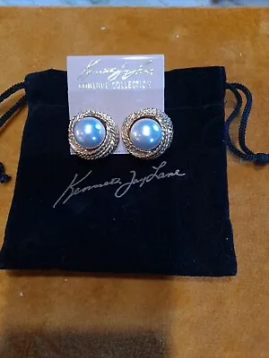 Vintage Kenneth Jay Lane Couture Collection Earrings KJL Gold Pearl Clip Earring • $19.77