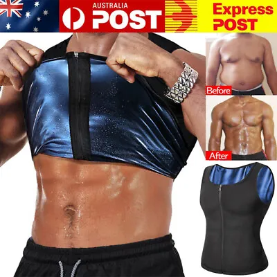 $8.59 • Buy Men Sauna Suit Sweat Vest Tank Top Fitness T-Shirt Body Shaper Waist Trainer AU