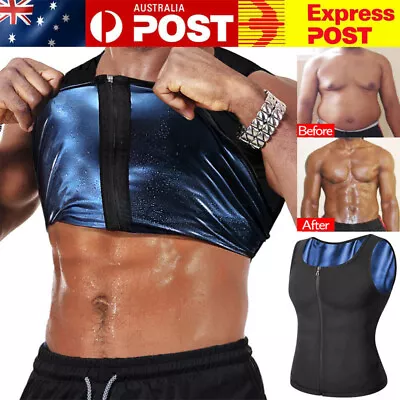 Men Sauna Suit Sweat Vest Tank Top Fitness T-Shirt Body Shaper Waist Trainer AU • $8.59