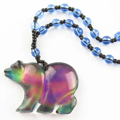 52x35x9mm Blue Rainbow Mood Stone Polar Bear Necklace About 24 Inch B63044 • $11.55