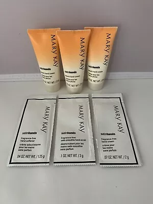 3 Mary Kay Satin Hands Peach Hand Cream Travel Sz. + Fragrance Free Samples • $16.99