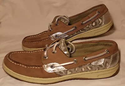 Sperry Top Sider Boat Shoes Womens 8 M Bluefish Leopard Sequin Leather 9174624 • $12.86