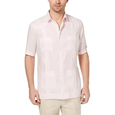 £49.99 • Buy Tasso Elba Men's Short Sleeve Guayabera Linen Shirt Medium Blossom Mist 10000256