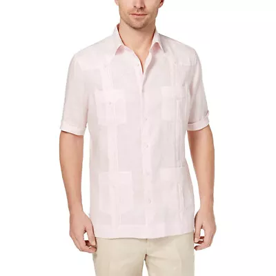£49.99 • Buy Tasso Elba Men's Short Sleeve Guayabera Linen Shirt XL Blossom Mist 10000256