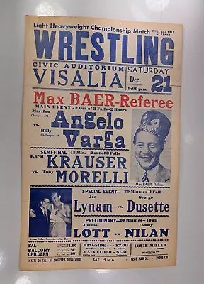 Vintage Wrestling Poster 1940's: Max Baer Martino Angelo Vargo 22x14in (S79) • $524.95