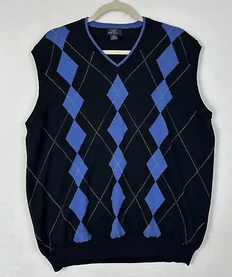 Brooks Brothers 346 Mens Sweater Black Blue Argyle Vest V-Neck Wool Size XXL • $29.77