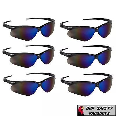 6 Pair Kleenguard Nemesis Safety Glasses Blck Frame Blue Mirror Sunglasses 14481 • $27.80