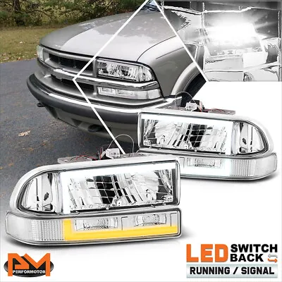 For 98-04 Chevy Blazer/S10 L-Shape LED DRL Switchback Headlights Chrome/Clear • $114.89