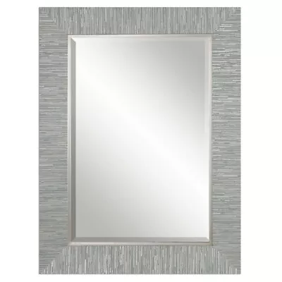 Vintage Rectangular Mirror In Blue Gray Finish With Silver Stripe Texture On • $345.40