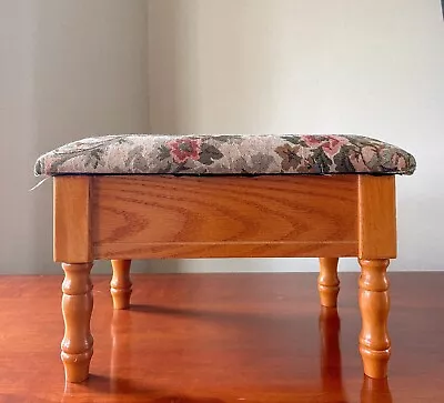 Upholstered Oak Foot Stool/Ottoman - Furniture With Storage - Queen Anne • $30