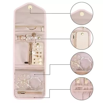 Makeup Brush Roll Foldable Jewelry Case Mini Case Bag Travel Jewelry Organizer • $16.48
