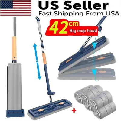 Microfiber Flat Mop Hand Free Squeeze Cleaning Floor Mop W Washable 6 Mop Pads • $15.98