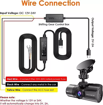 Vantrue 11.5ft Type C USB 12V 24V To 5V Dash Cam Hardwire Kit With Add A Circuit • $48.83