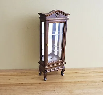 Dollhouse Miniature Curio Cabinet Mirrored Back Hutch Walnut Finish 1:12 Scale • $18.99