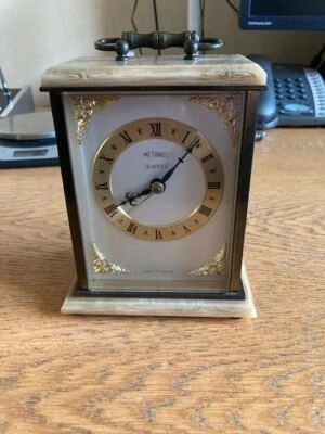 £10 • Buy Vintage Metamec Brass Marble Carriage Mantel Clock