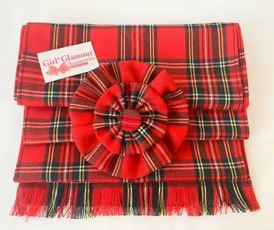 Royal Stewart Tartan Sash Rosette Burns Night Royal Scottish Stag Thistle Kilt • £17.90