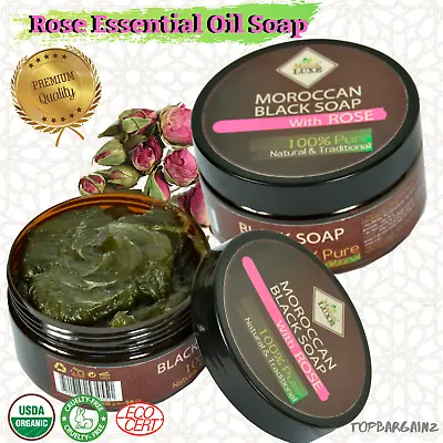 £9.99 • Buy Moroccan Black Beldi Soap Rose Oil Hammam Spa Skin Exfoliating Savon Noir 200g
