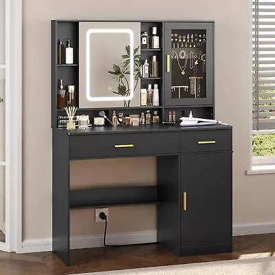 Makeup Vanity Desk With Sliding Mirror Lights Vanity Table With Jewelry Cabinet • $189.89