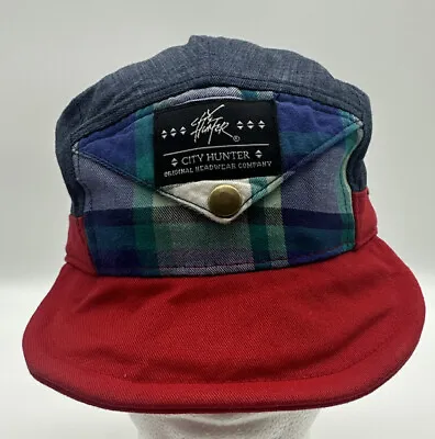 Men’s Hat City Hunter Hat Red Plaid Panel  Streetwear USA • $8.99