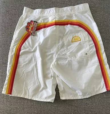 NWT! Sundek Size 32 White Rainbow Beach Swim Nylon Shorts Trunks Back Pocket • $65