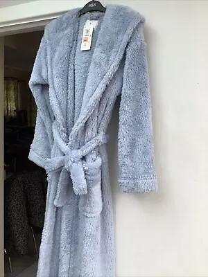 M&S Ladies Hooded Fleece Dressing Gown Size Small 8-10 Lt Blue • £19.99