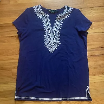 C Wonder T-Shirt Women's XL Navy V-Neck Embroidered Short Sleeve Tunic • $12