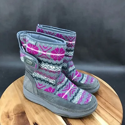 Skechers Tone Ups Gray Pink Knit Fleece Lined Winter Boots Womens Size 9 • $39.99