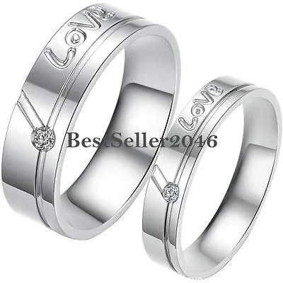 Silver Stainless Steel   Love   Engraved Promise Ring Engagement Wedding Band • $7.99