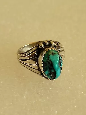 Vintage Navajo Turquoise Sterling  Ring Sz Signed T By Maker Awesome Design • $12.50