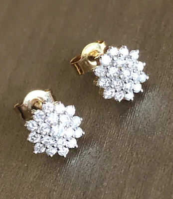 £549 • Buy 9ct Yellow Gold Diamond Earrings 0.50ct Flower Cluster Studs Half Carat 1/2ct