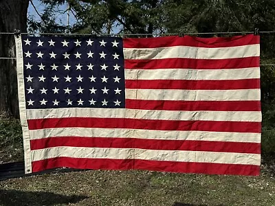 Vintage American Flag 48 Stars 3’x 5’ Cotton Aged SEWN On Stars STORM KING • $424.99