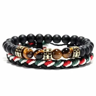 Rope & Bead Bracelet Bangle Combo Top Quality Men's Jewellery Gift For Him A652 • £10