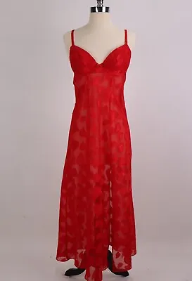 🌷 Vtg Victoria's Secret NWOT Long Red Hearts Nightgown Valentine Sexy Negligee  • £67.15
