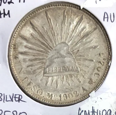 1902 MoAM Mexico Second Republic Un Peso ABOUT UNCIRCULATED SILVER Coin KM#409.2 • $99.95