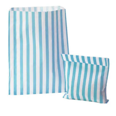 Light Blue Candy Stripe Paper Gift Bags Sweet Counter Party Shop Bath Bomb LOT • £3.19